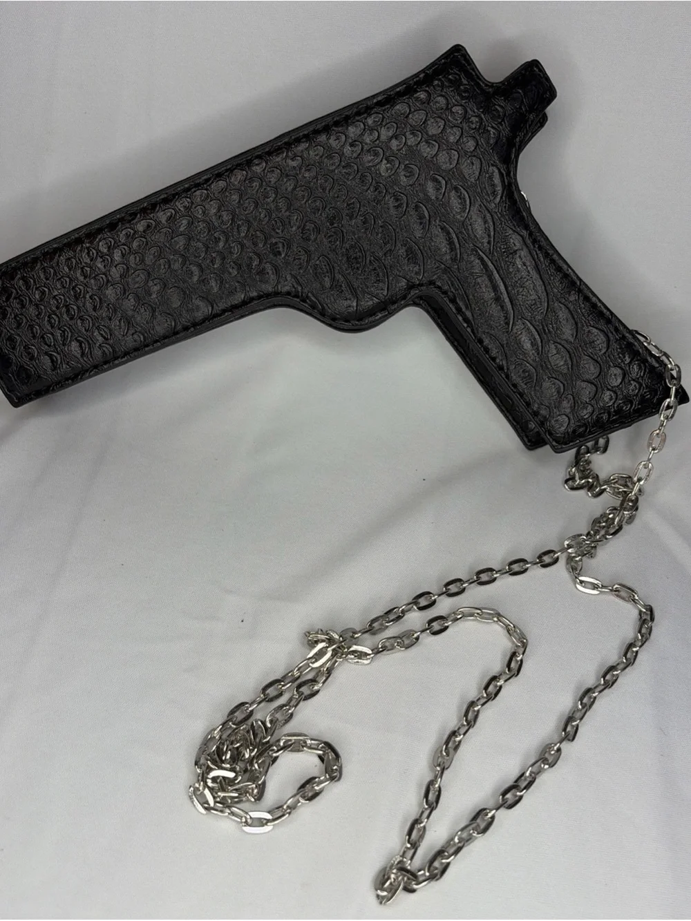 Black Croc-Texture Gun Shaped Crossbody Bag